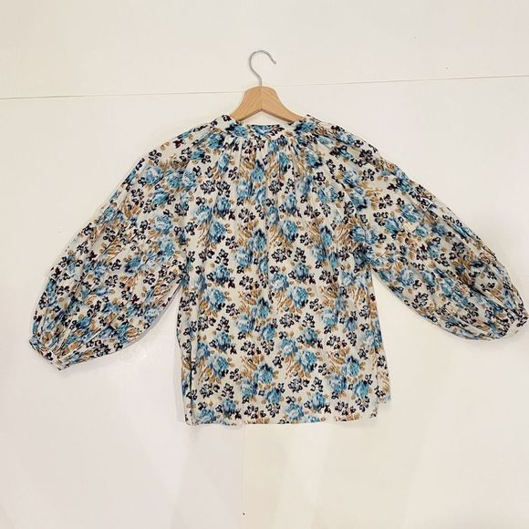 Love The Label Anthropologie Kaleesi Blue Floral Top Ruffle Sz S Boho Praise - Picture 7 of 9